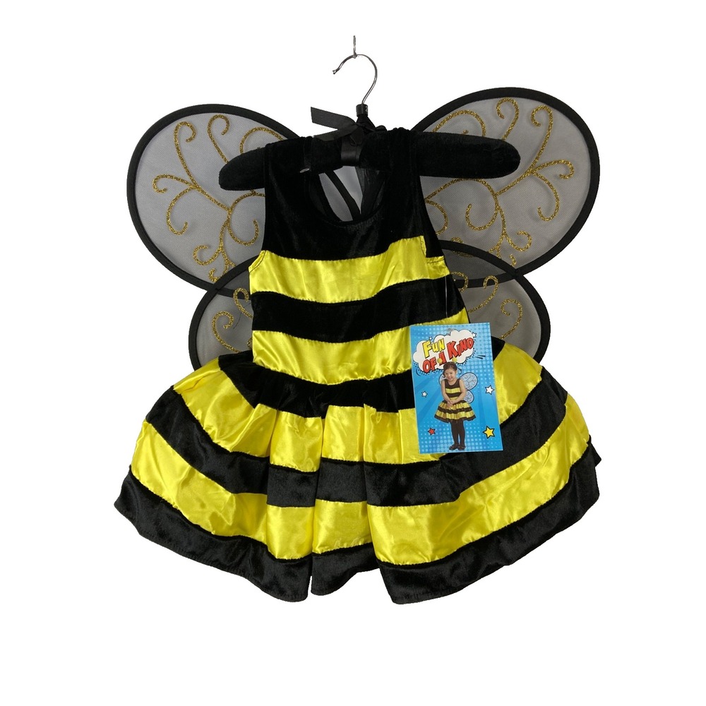 Fun Of A Kind Toddler 2T Bumble Bee Halloween Costume Dress Mesh Wings Antenna